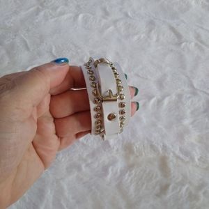New White Leather Buckle Studded Bracelet
